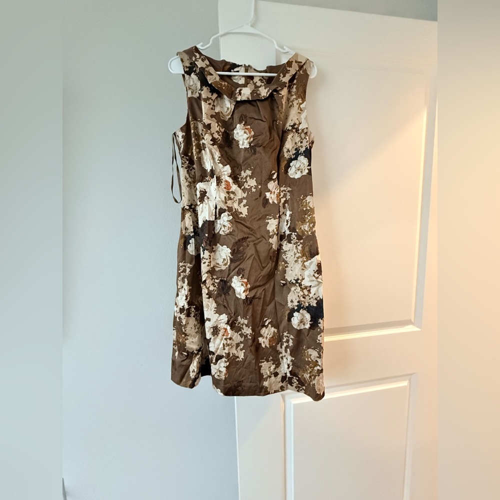 Talbots Brown Floral Satin Cocktail Dress Size 12 Sleeveless Cowl Neck❤️ - Picture 7 of 9